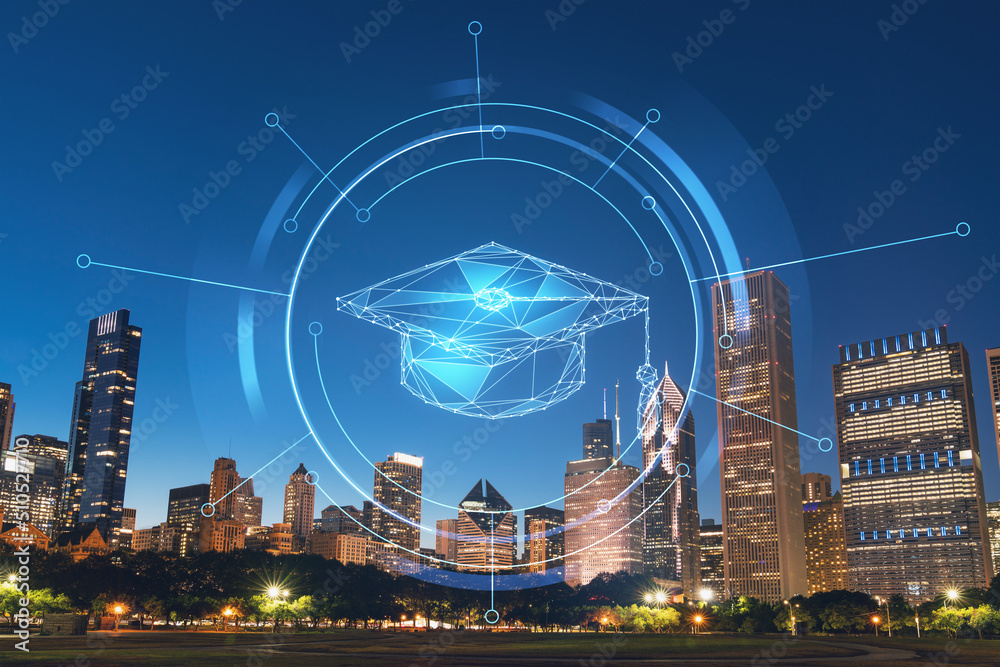 Chicago skyline from Butler Field to financial district skyscrapers