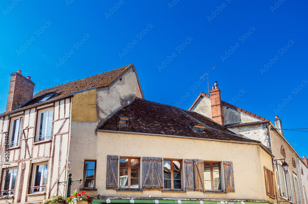 Provins, FRANCE - June 11, 2022: Antique building view in Provins, France