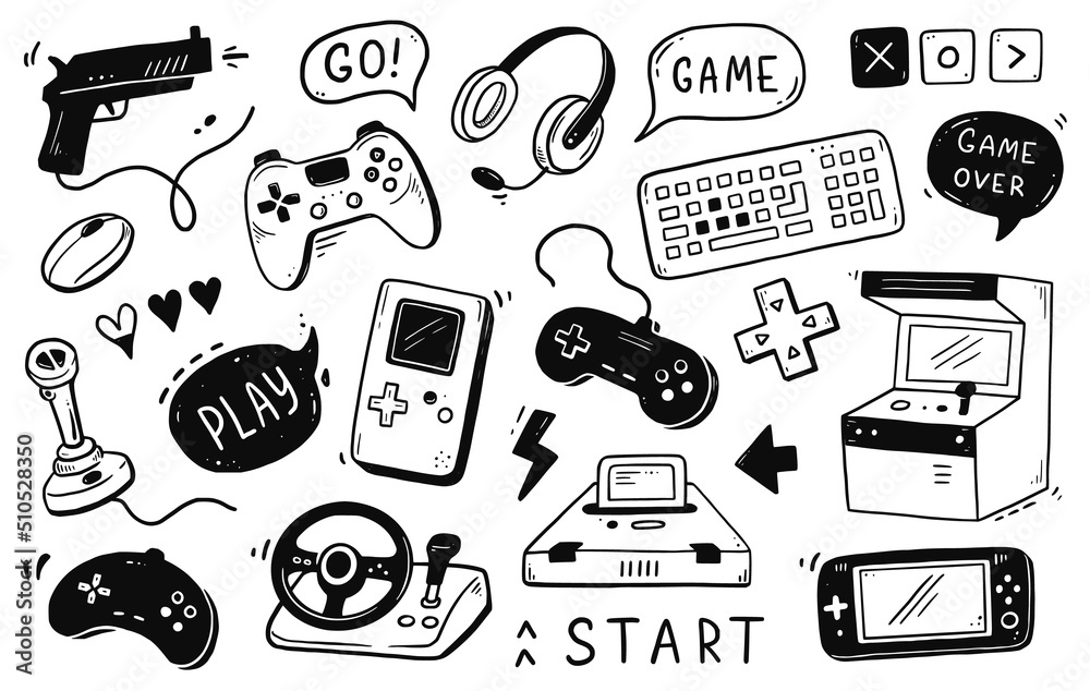 Conjunto de doodle de videogame