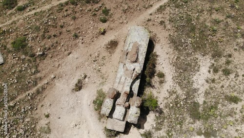 Drone photo of Fasillar monument, statue of Hittite Storm-God located near Fasillar village in Turkey. photo