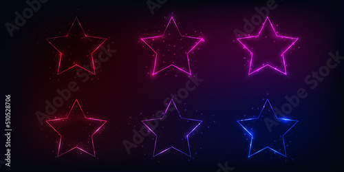Set of six neon frames with shining effects