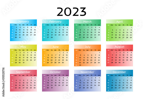 Calendar for 2023 isolated on a white background