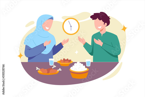 couple breaking fast together vector illustration in flat style