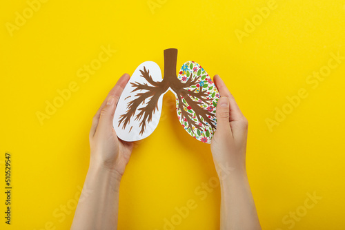 World lung day or lung healthy concept on yellow background