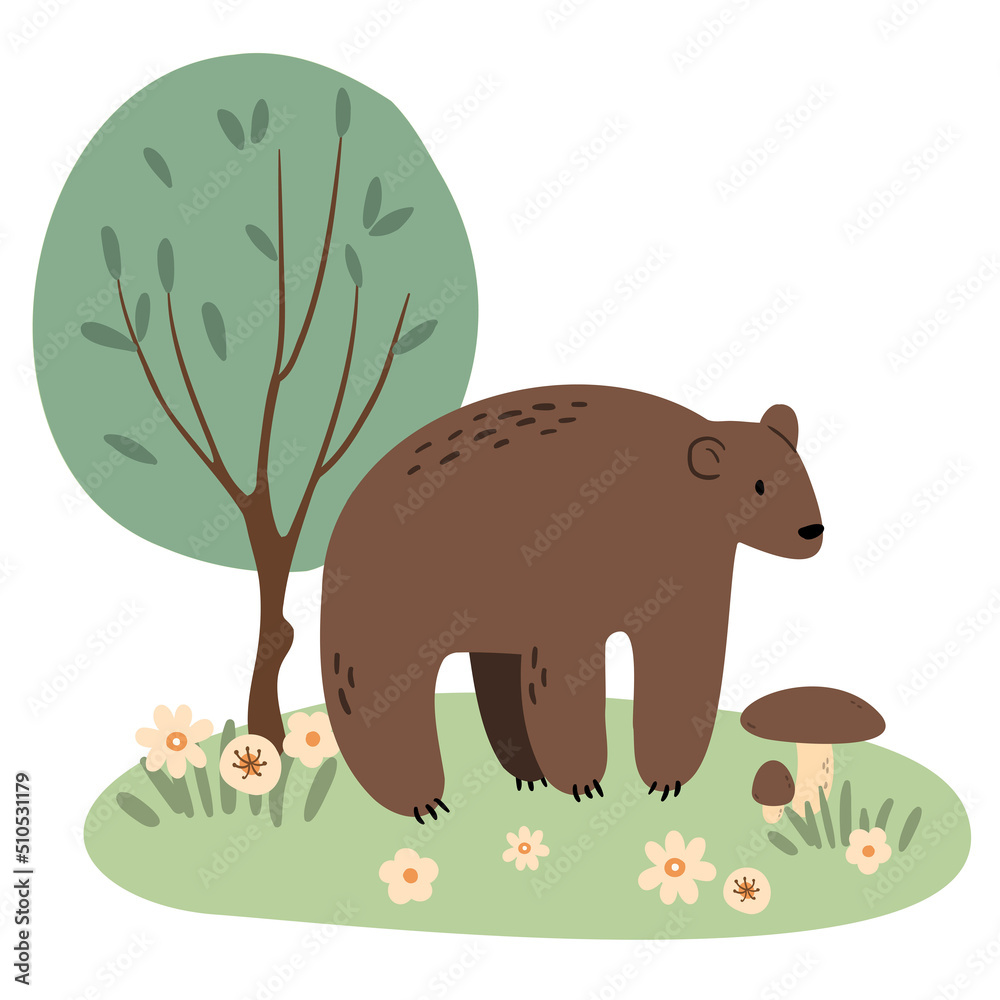 bear woodland animal illustration, forest vector clipart, sublimation