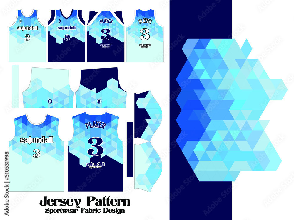 Blue Low poly Jersey design 40 pattern textile for Sport t-shirt, Soccer  jersey, Football jersey, E-sport, VolleyBall jersey, basketball jersey,  futsal jersey, badminton Jersey Stock Vector