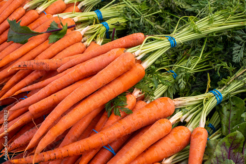Bunches of carrots on farmers market