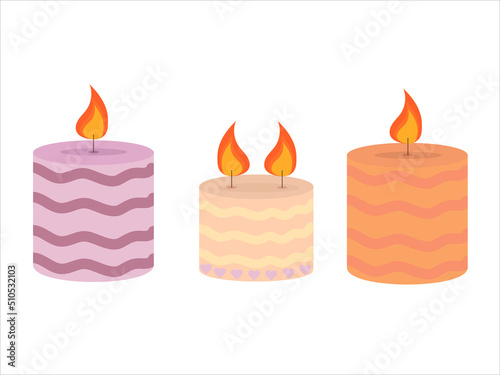 Burning cute wax and paraffin scented candles. Candles decor for home and comfort, holiday