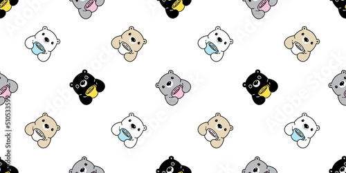 bear seamless pattern polar coffee cup tea teddy vector cartoon tile background repeat wallpaper gift wrapping paper illustration doodle pet design scarf isolated