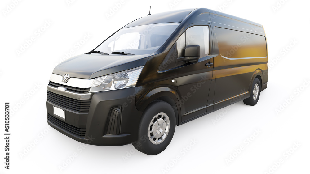 Tokyo, Japan. April 12, 2022: Toyota Hiace. Black commercial van for ...