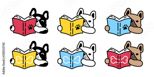 dog vector french bulldog icon book reading bone puppy character cartoon pet symbol isolated tattoo stamp clip art illustration design