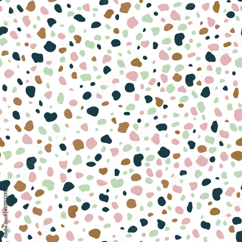 terrazzo with traditional white marble stones vector seamless pattern. Classic interior material background of mosaic stone.