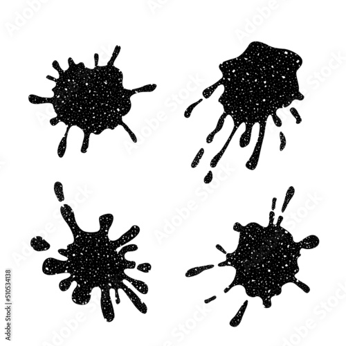  Abstract textured aged spots spots blots vector illustrations set. Isolated cartoon design black elements on a white background.