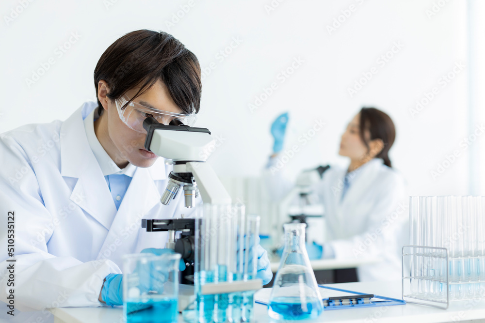 研究者 顕微鏡 研究者 顕微鏡