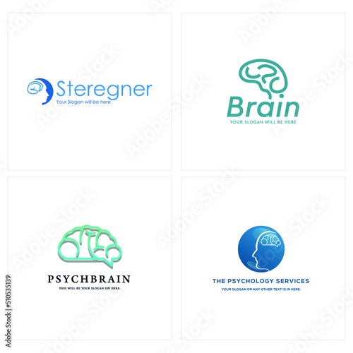 A set of illustration medical clinic logo template with brain human psychology flat line art isolated on white background