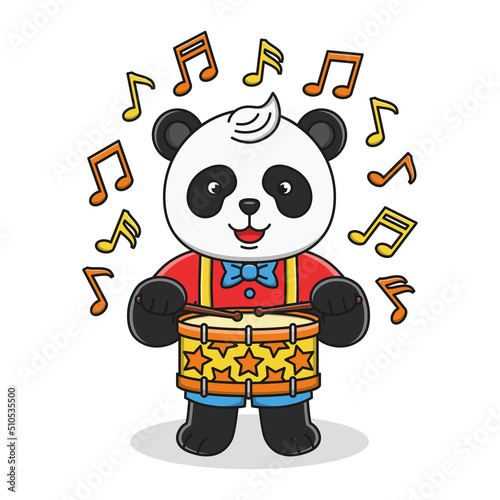 Cute cartoon panda playing drum vector illustration 