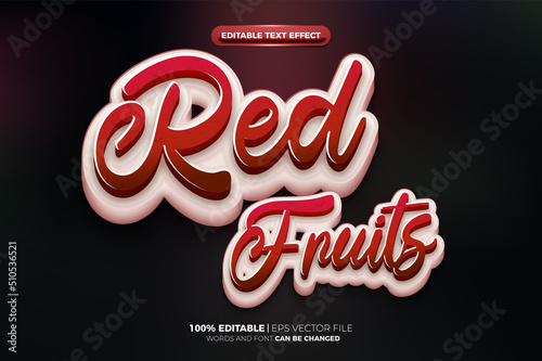 fresh red fruits food nature 3D logo mock up template Editable text Effect Style