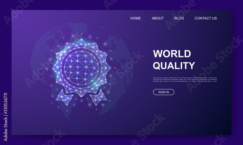 Award medal 3d low poly website template. Approved design illustration concept. Polygonal Reward symbol for landing page, advertising page.