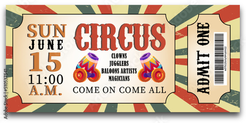 A circus ticket template, red-blue collor. Carnival invite