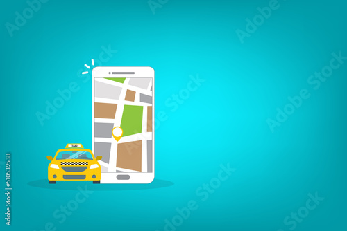 Taxi online service on mobile application with yellow taxicab and location. Get a taxi. Concept for order taxi service.	