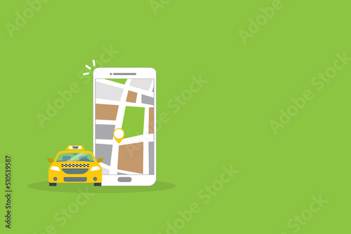 Taxi online service on mobile application with yellow taxicab and location. Get a taxi. Concept for order taxi service.	