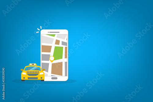Taxi online service on mobile application with yellow taxicab and location. Get a taxi. Concept for order taxi service.	
