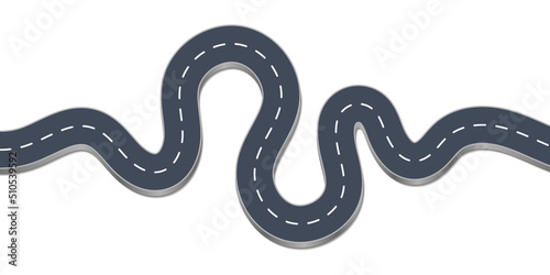 Abstract vector illustration of winding 3D curve road infographic concept on a white background. Way location, highway, direction, transportation, pin pointer, timeline concept template