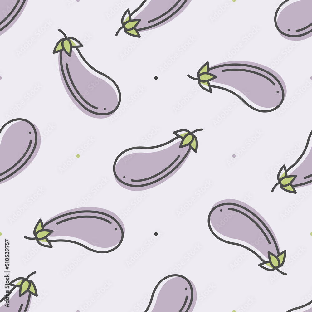 Seamless pattern with simple eggplant vegetables. Vector flat background for prints, wallpapers Seamless pattern with simple eggplant vegetables. Vector flat background for prints, wallpapers