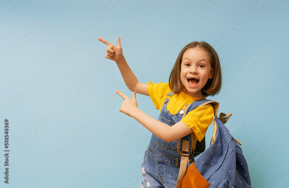 girl is ready to back to school - obrazy, fototapety, plakaty 