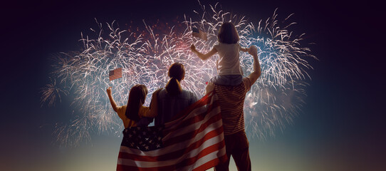Patriotic holiday, family with American flag