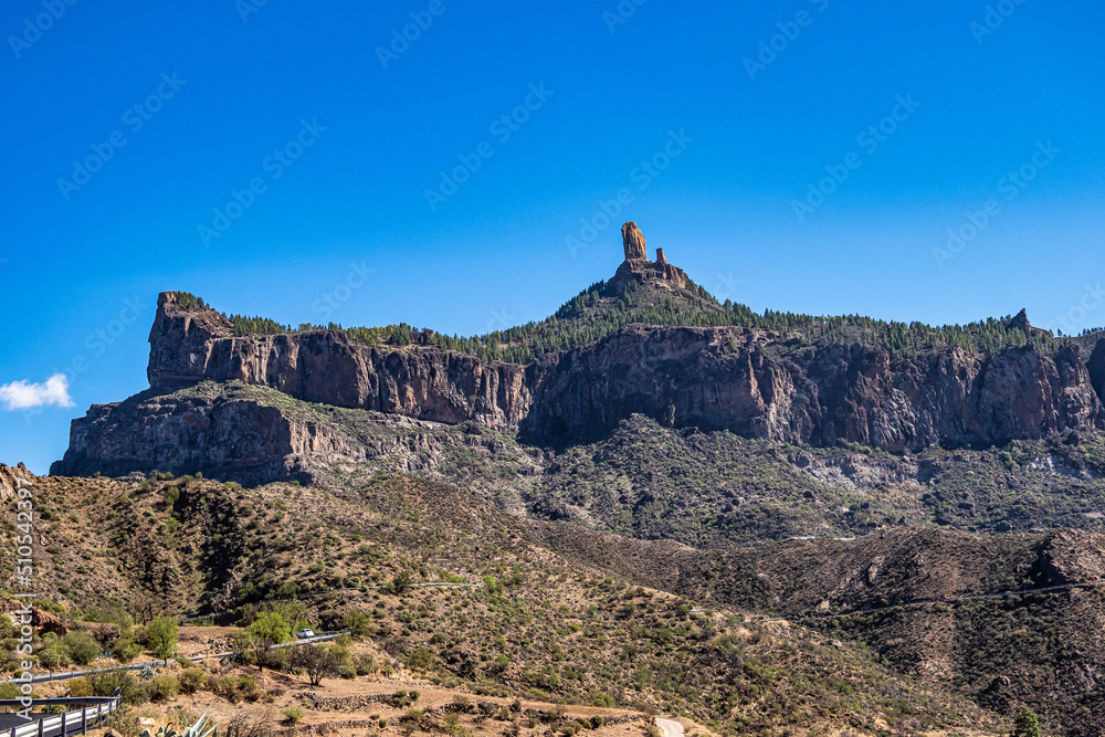 Fototapeta premium View at Roque Nublo mountain at Gran Canaria in Spain. Beautiful natural panorama.