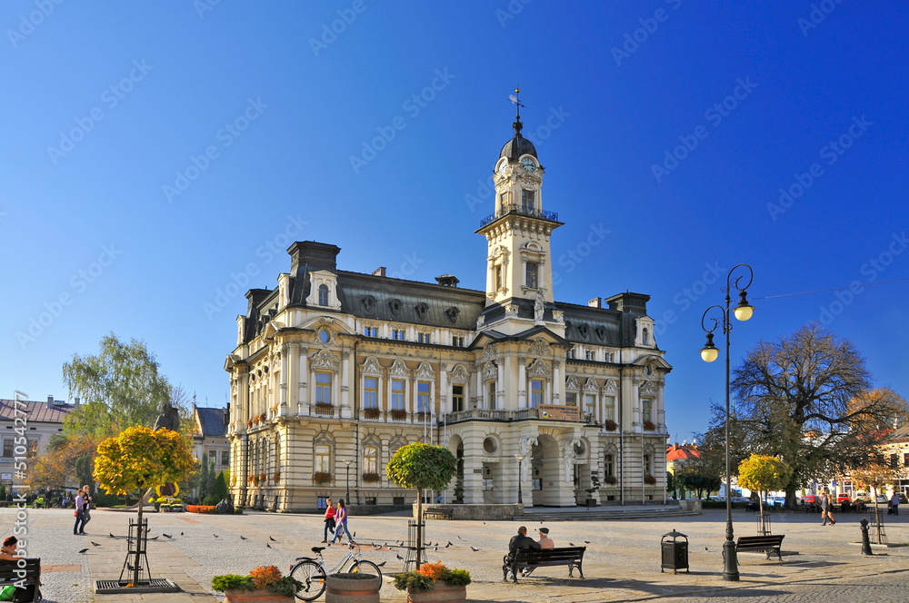 Obraz premium Town hall in Nowy Sacz, city in Lesser Poland Voivodeship.