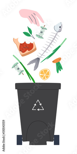 Container for food waste. Special box for biowaste. Ecotheme. Flat vector illustration. Eps10