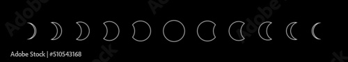 Thin line Moon phases astronomy icon set on black background. Night moon phases and space astronomy. Concept cycle from new moon to full moon. Vector illustration