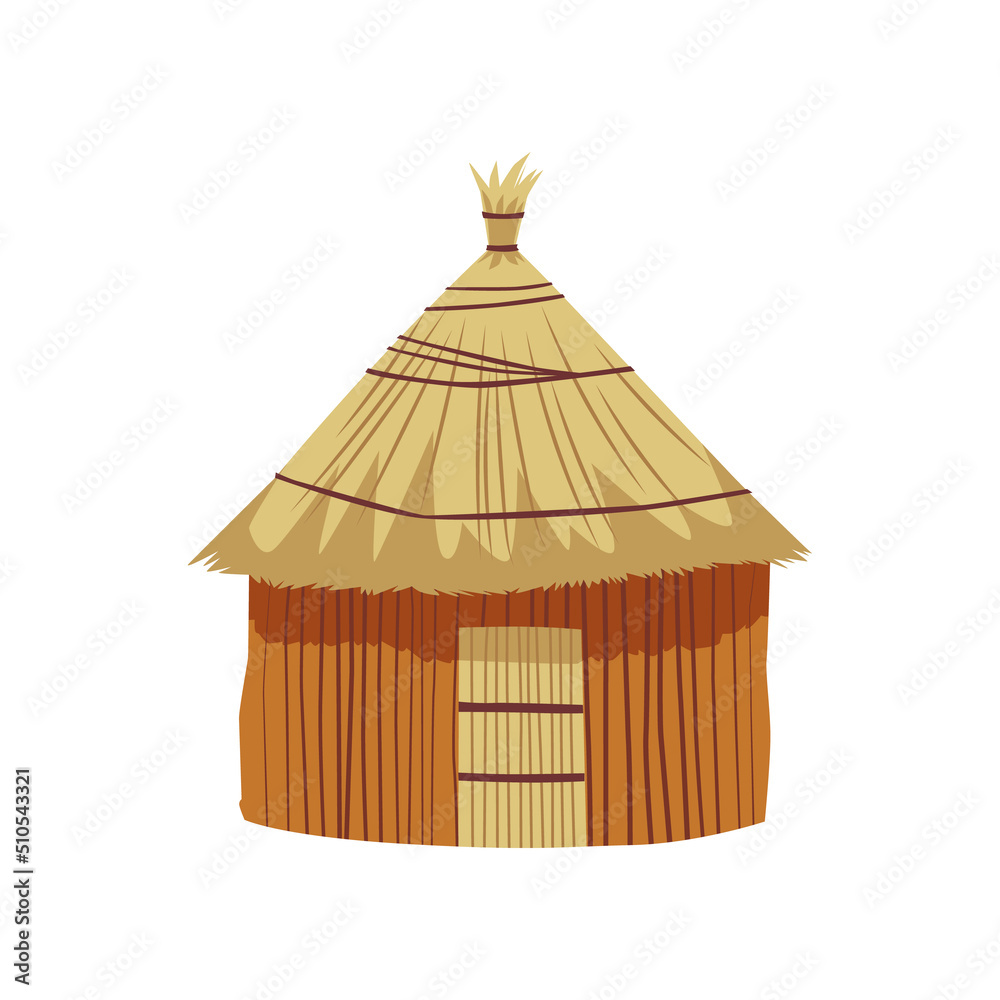 African hut or small village house, flat vector illustration isolated ...