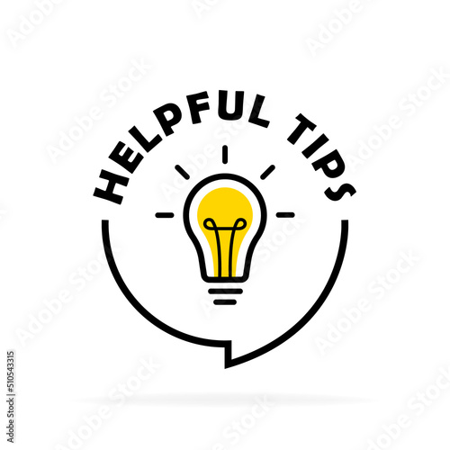 Helpful tips circle message bubble with light bulb emblem. Banner design for business and advertising. Vector illustration photo