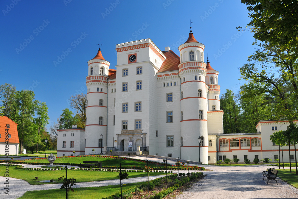 Palace in Wojanow, village in Lower Silesia Voivodeship, Poland.