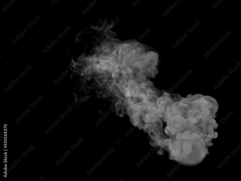 Top View of Wispy and Swirly White Medium Sized Smoke cloud on black Top View of Wispy and Swirly White Medium Sized Smoke cloud on black