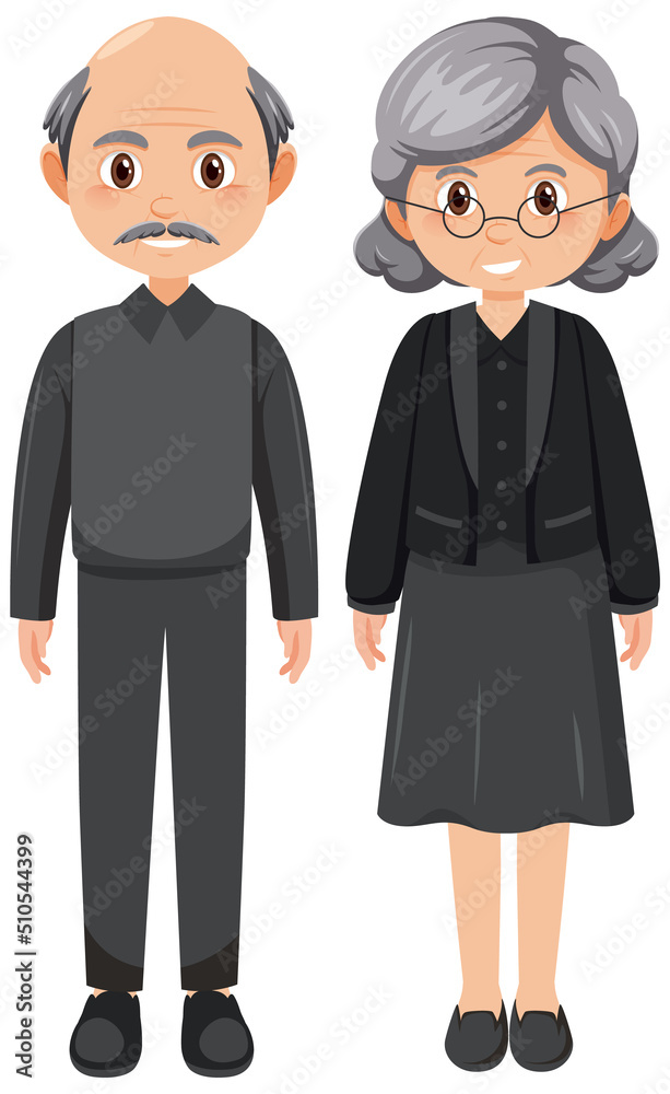 Elderly couple in mourning clothes