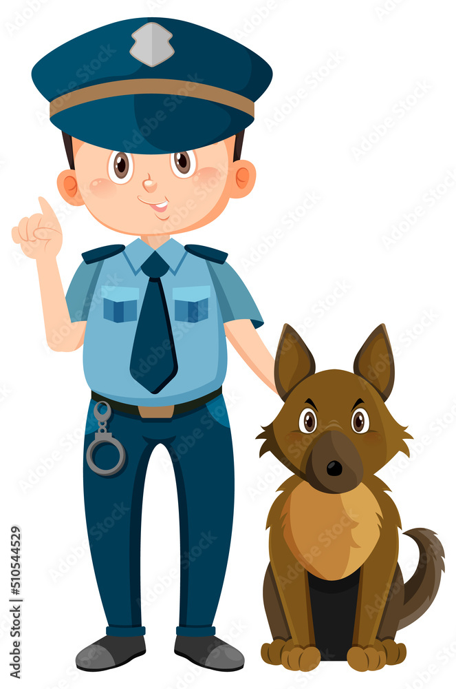 Police officer cartoon character on white background
