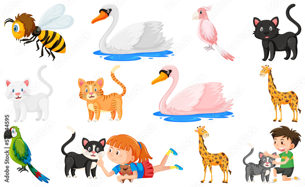 Naklejka premium Set of various wild animals in cartoon style