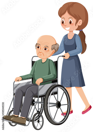 Elderly man in wheelchair with caregiver