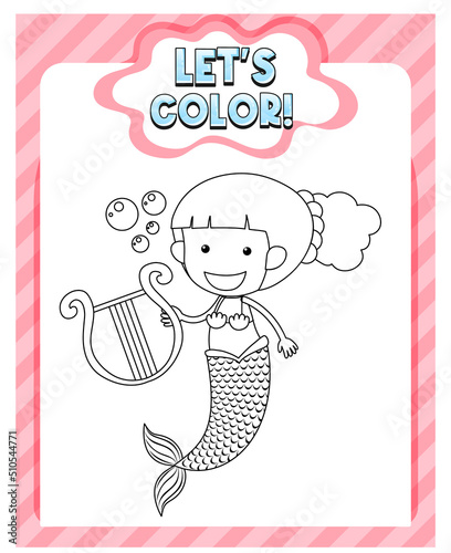 Worksheets template with lets color text and mermaid outline