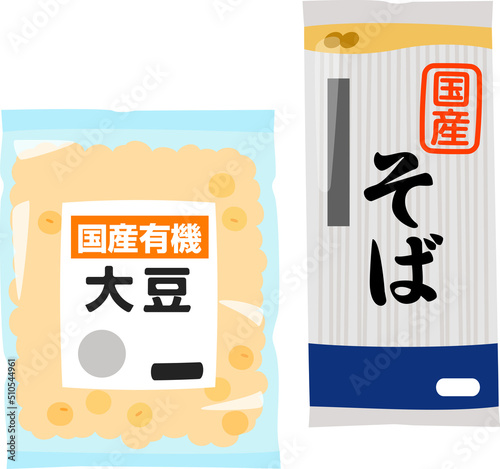国産の表記がある大豆とそば