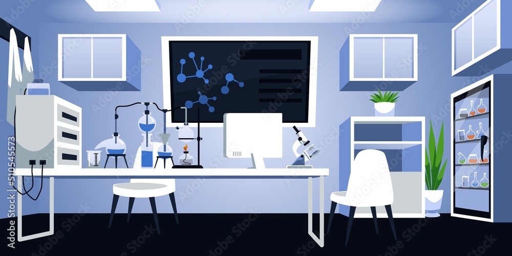 Medic or chemical laboratory room empty interior, flat vector ...