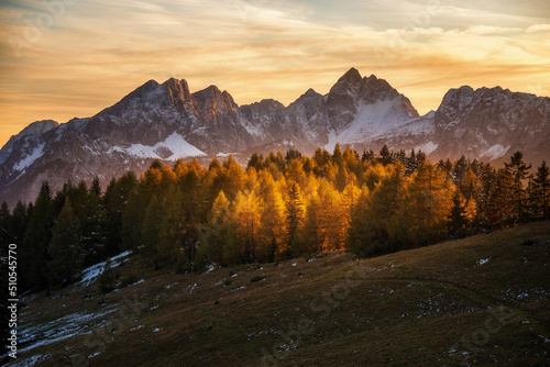 Great autumn views of the Alps from Vosca hill in Karavanke mountain range photo