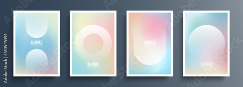 Set of graphic templates with abstract shapes. Futuristic backgrounds with dynamic circle shapes and soft blurred gradient. Vector illustration.