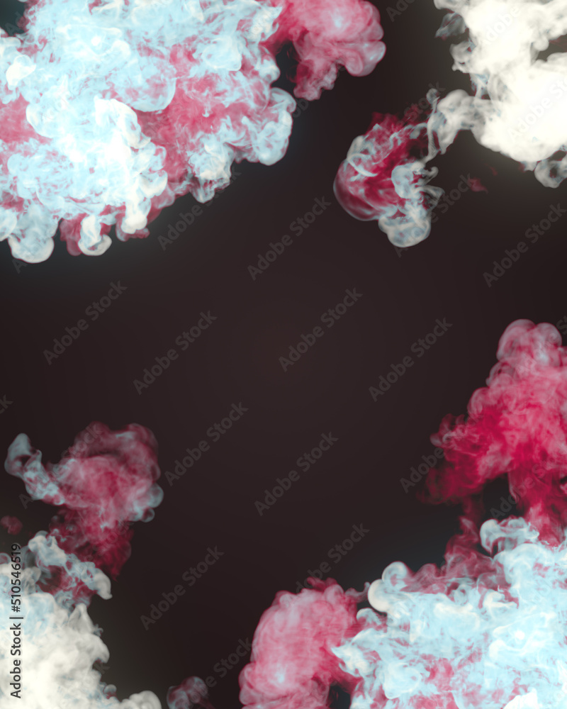 Highly realistic multi colored chemical smoke explosions. 3d rendering digital illustration