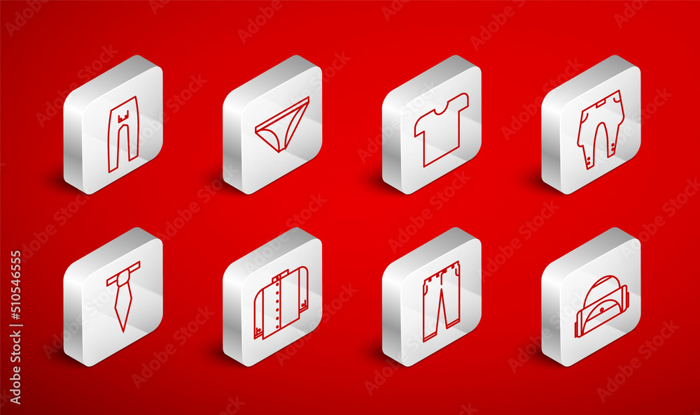 Set line Sport bag, Men underpants, T-shirt, Pants, and Tie icon. Vector Set line Sport bag, Men underpants, T-shirt, Pants, and Tie icon. Vector