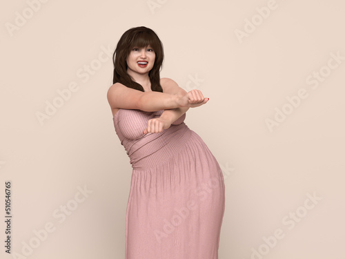 Foto 3D Render : Portrait of standing  endomorph (overweight) female body type, Smili